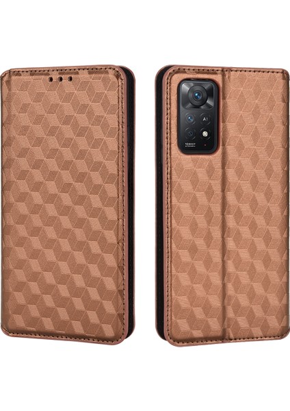 Xiaomi Redmi Için Note 11 Pro 4g (Mediatek)/note 11 Pro 5g (Qualcomm)/note 12 Pro 4g/note 11E Pro 5g Baskılı Rhombus Cüzdan Kılıf Katlanabilir Stand Deri Telefon Kapak-Kahverengi (Yurt Dışından)