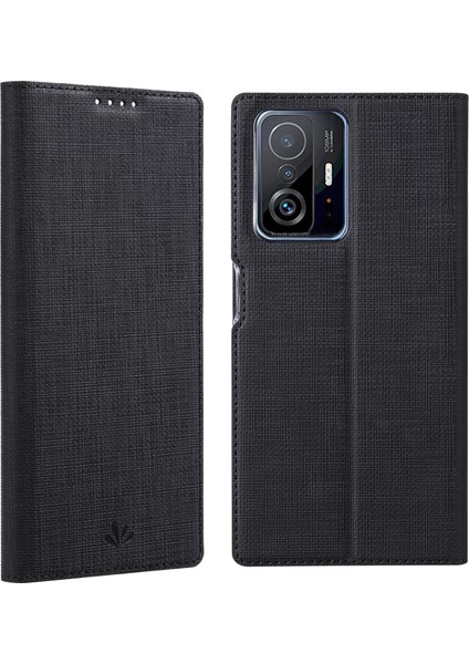 Otomatik Kapanış Pu Deri Manyetik Stand Tasarım Telefon Kapak Kabuğu Kart Tutucu ile Xiaomi 11T/XIAOMI 11T Pro-Black (Yurt Dışından)