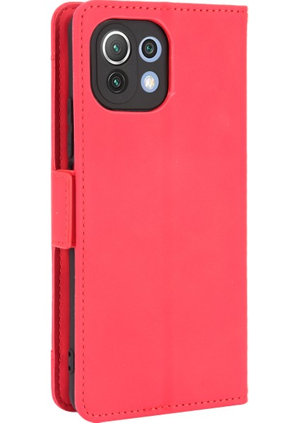 Cüzdan Tasarımı Birden Fazla Kart Yuvası Deri Deri Telefon Kılıfı Xiaomi Mi 11 Lite 4g/5g/mi 11 Lite 5g-Red (Yurt Dışından)