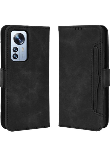 Xiaomi 12 Pro 5g /12S Pro 5g /12 Pro (Boyut) 5g Manyetik Kapanış Şok Geçirmez Çok Kart Yuvaları Cüzdan Kılıfı Pu Deri Stand Flip Cep Telefonu Kapak Black (Yurt Dışından)