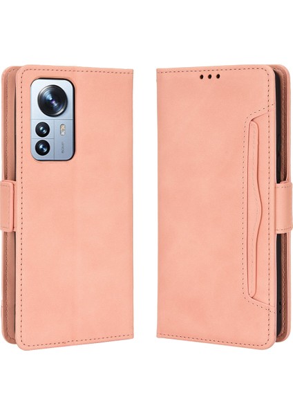 Xiaomi 12 Pro 5g /12S Pro 5g /12 Pro (Boyut) Için 5g Manyetik Kapanış Şok Geçirmez Çoklu Kart Yuvaları Cüzdan Kılıfı Pu Deri Deri Flip Cep Telefonu Kapak Pembe (Yurt Dışından)