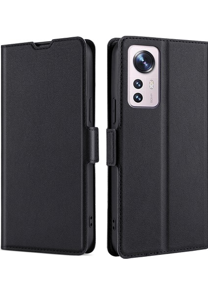 Xiaomi 12 Pro 5G/12S Pro 5g/12 Pro (Boyut) 5g Pu Deri Kart Tutucu Stand Kılıfı Şok Geçirmez Tpu Yan Manyetik Koruma Kitap Flip Folio Cover-Black (Yurt Dışından)