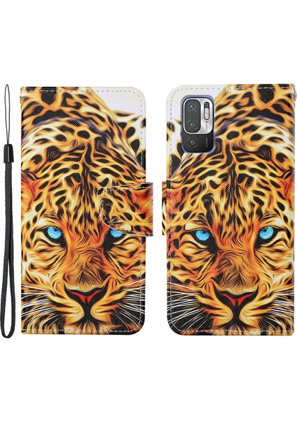 Çapraz Doku Deseni Deri Telefon Stand Kapağı Kapak Kılıfı Xiaomi Poco M3 Pro 4g/5g/redmi Note 10 5g/redmi Not 10T 5g-Leopard (Yurt Dışından)