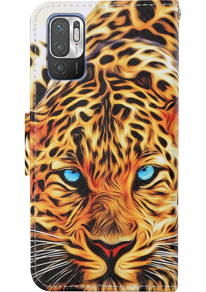 Çapraz Doku Deseni Deri Telefon Stand Kapağı Kapak Kılıfı Xiaomi Poco M3 Pro 4g/5g/redmi Note 10 5g/redmi Not 10T 5g-Leopard (Yurt Dışından)