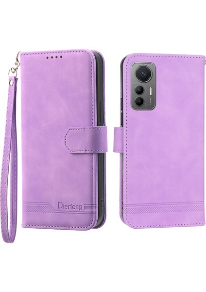 Xiaomi 12 Pro 5g/12 Pro (Boyut) Için Dierfeng Df-03 5G/12S Pro 5g Cüzdan Pu Pu Deri Telefon Kılıf Hatları Basılmış Telefon Stand Kapağı- Mor Moral (Yurt Dışından)