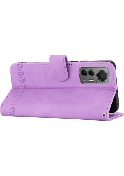 Xiaomi 12 Pro 5g/12 Pro (Boyut) Için Dierfeng Df-03 5G/12S Pro 5g Cüzdan Pu Pu Deri Telefon Kılıf Hatları Basılmış Telefon Stand Kapağı- Mor Moral (Yurt Dışından) modelleri
