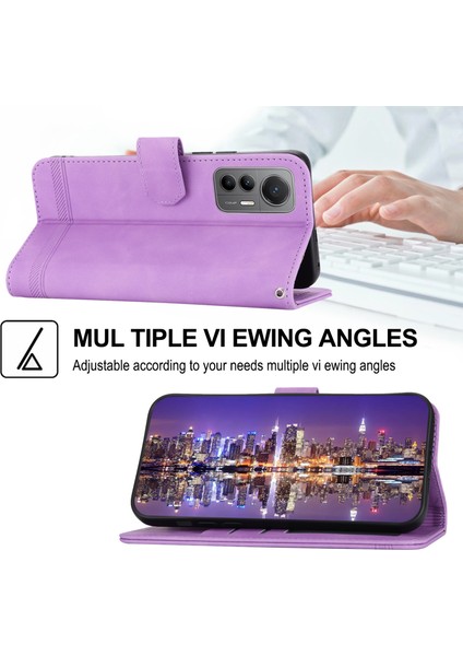 Xiaomi 12 Pro 5g/12 Pro (Boyut) Için Dierfeng Df-03 5G/12S Pro 5g Cüzdan Pu Pu Deri Telefon Kılıf Hatları Basılmış Telefon Stand Kapağı- Mor Moral (Yurt Dışından) fırsatları