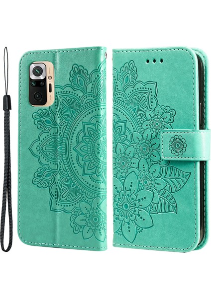 Pu Deri Izin Çiçekler Desen Cüzdan Telefon Kılıfı Xiaomi Redmi Için Kradard ile Not 10 5g/poco M3 Pro 5g-Yeşil (Yurt Dışından)