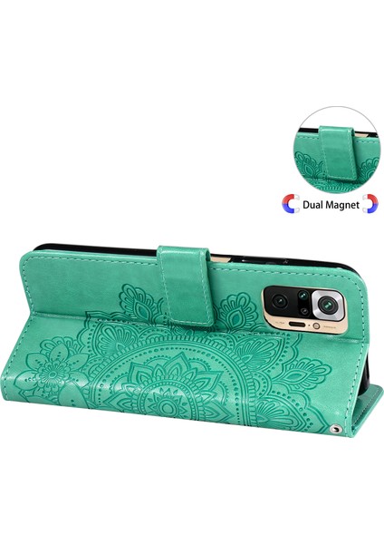 Pu Deri Izin Çiçekler Desen Cüzdan Telefon Kılıfı Xiaomi Redmi Için Kradard ile Not 10 5g/poco M3 Pro 5g-Yeşil (Yurt Dışından) modelleri