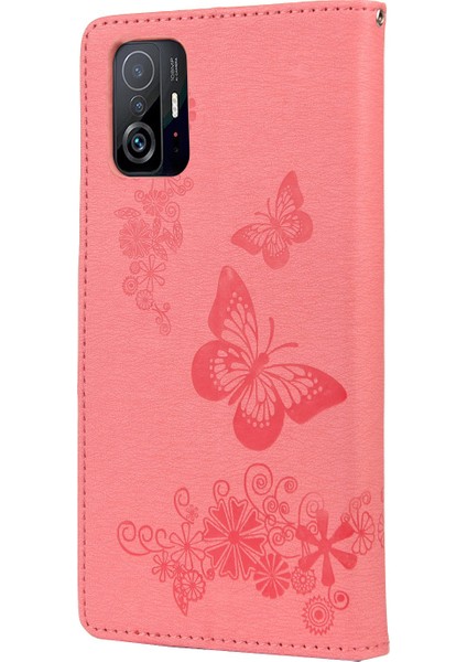 Baskılı Kelebekler Çiçek Deri Cüzdan Stand Cep Telefon Kılıfı Xiaomi 11T/11T Pro-Pink Için (Yurt Dışından)