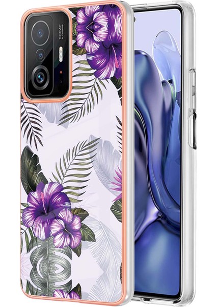Mermer Tasarım Imd Iml Elektrokaplatma Yumuşak Touch Anti-Fingerprint Dayanıklı Tpu Telefon Kapağı Xiaomi 11T/11T Pro-Moral Çiçekler (Yurt Dışından)