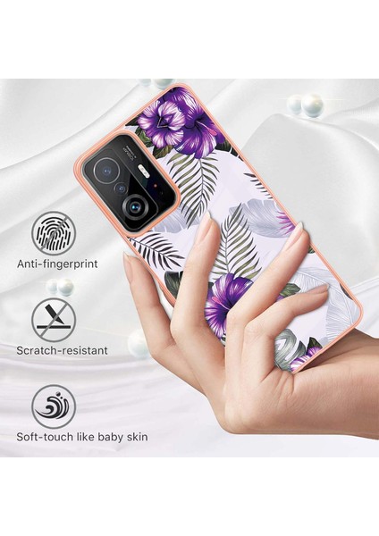 Mermer Tasarım Imd Iml Elektrokaplatma Yumuşak Touch Anti-Fingerprint Dayanıklı Tpu Telefon Kapağı Xiaomi 11T/11T Pro-Moral Çiçekler (Yurt Dışından)
