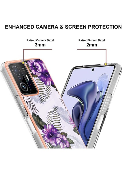 Mermer Tasarım Imd Iml Elektrokaplatma Yumuşak Touch Anti-Fingerprint Dayanıklı Tpu Telefon Kapağı Xiaomi 11T/11T Pro-Moral Çiçekler (Yurt Dışından)