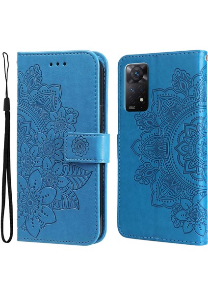 Xiaomi Redmi Için Note 12 Pro 4g/11 Pro 4g (Mediatek)/note 11 Pro 5g (Qualcomm) Kayış Tasarım Çiçeği Deri Deri Deri Stand Cep Telefonu Kılıf Mavisi (Yurt Dışından)