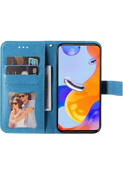 Xiaomi Redmi Için Note 12 Pro 4g/11 Pro 4g (Mediatek)/note 11 Pro 5g (Qualcomm) Kayış Tasarım Çiçeği Deri Deri Deri Stand Cep Telefonu Kılıf Mavisi (Yurt Dışından) fiyatları