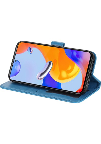 Xiaomi Redmi Için Note 12 Pro 4g/11 Pro 4g (Mediatek)/note 11 Pro 5g (Qualcomm) Kayış Tasarım Çiçeği Deri Deri Deri Stand Cep Telefonu Kılıf Mavisi (Yurt Dışından) modelleri