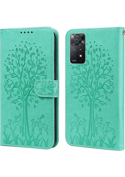 Xiaomi Redmi Için Note 12 Pro 4g/11 Pro 4g (Mediatek)/note 11 Pro 5g (Qualcomm) Baskılı Şık Geyik Ağacı Desen Standı Pu Deri+Tpu Anti-Çizelge Manyetik Kapak Yeşilleri (Yurt Dışından)