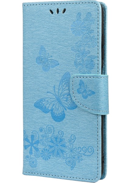 Baskılı Kelebekler Çiçek Deri Cüzdan Stand Cep Telefon Kılıfı Xiaomi 11T/11T Pro-Mavi (Yurt Dışından)