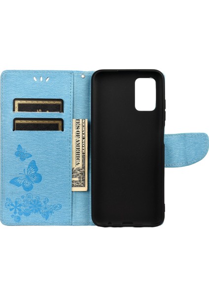 Baskılı Kelebekler Çiçek Deri Cüzdan Stand Cep Telefon Kılıfı Xiaomi 11T/11T Pro-Mavi (Yurt Dışından)