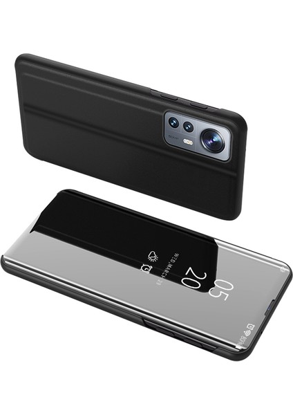 Xiaomi 12 Pro 5G/12S Pro 5g/12 Pro (Boyut) 5g Flip Ayna Kapağı Akıllı Görünüm Penceresi Katlanabilir Stand Pu Deri Elektroplat Kaplama Koruyucu Kılıf Black (Yurt Dışından)