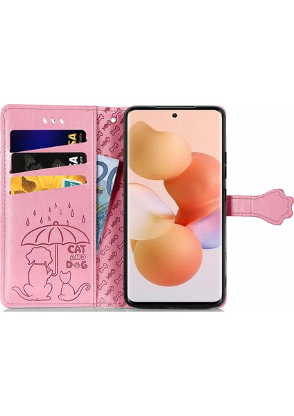 Xiaomi 12 5G/12X 5G/12S Için 5g Cüzdan Telefon Kaplama Kabuk Pu Deri Baskılı Kedi Köpek Deseni Stand Flip Cep Telefonu Vaka Pink (Yurt Dışından) fırsatları