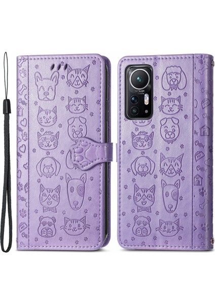 Xiaomi 12 5G/12X 5G/12S Için 5g Cüzdan Telefon Kapak Kabuklu Pu Deri Baskılı Kedi Köpek Deseni Stand Flip Cep Telefon Vaka-Doğru (Yurt Dışından)