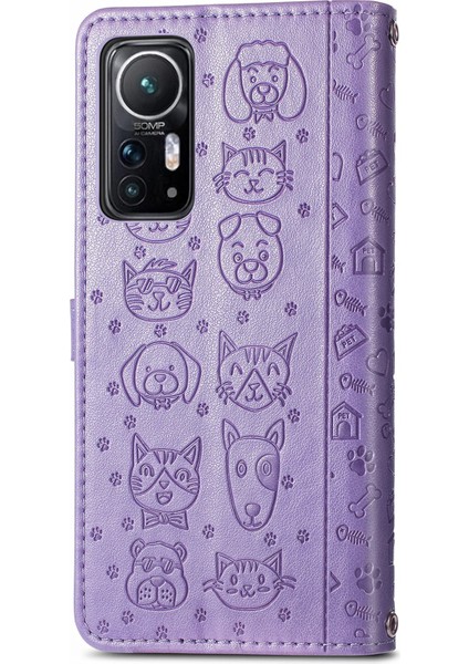 Xiaomi 12 5G/12X 5G/12S Için 5g Cüzdan Telefon Kapak Kabuklu Pu Deri Baskılı Kedi Köpek Deseni Stand Flip Cep Telefon Vaka-Doğru (Yurt Dışından) modelleri