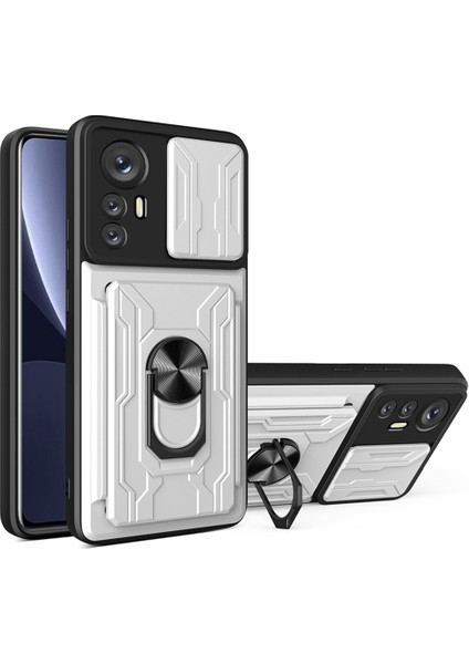 Xiaomi 12 Pro 5G/12S Pro 5g/12 Pro (Boyut) Için Kickstand Telefon Kasası 5g, Sıyırılabilir Kart Tutucu Pc+Tpu Hibrid Kapak Slayt Kamera Koruma-Beyaz (Yurt Dışından)