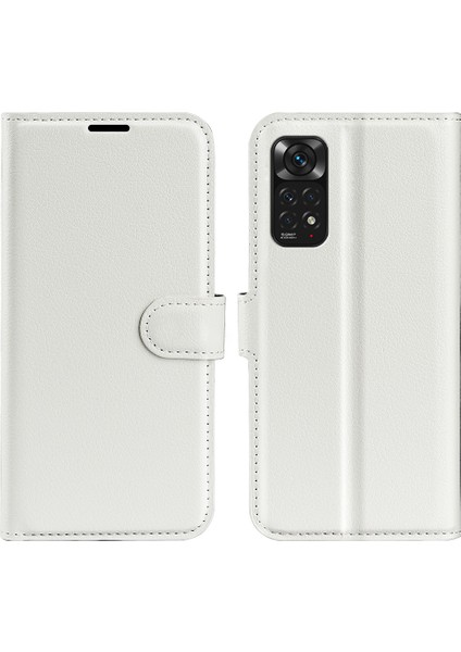 Xiaomi Için Redmi Note 11 4g (Qualcomm)/redmi Note 11S 4g Litchi Doku Katlama Stand Telefon Kılıfı Pu Deri Manyetik Kapatma Cüzdan Kapak-Beyaz (Yurt Dışından)