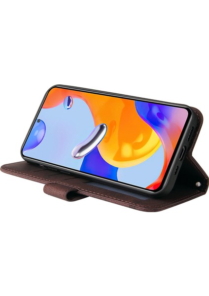 Xiaomi Redmi Için Note 12 Pro 4g/11 Pro 4g (Mediatek)/note 11 Pro 5g (Qualcomm)/note 11E Pro Tree Metal Düğmesi Deri Telefon Kılıfı Düşüş Kanıtı Stand Cüzdan Kapağı Strap-Brown (Yurt Dışından) modelleri