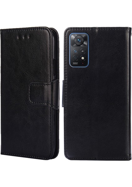 Xiaomi Redmi Için Note 12 Pro 4g/11 Pro 4g (Mediatek)/note 11 Pro 5g (Qualcomm) Iyi Korunmuş Telefon Kapağı Kasa Pu Deri Cüzdan Standı Kabuk-Black (Yurt Dışından)