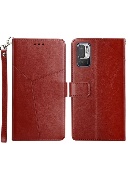 Y Şeklindeki Çizgi, Şoku Atan Pu Deri Telefon Cüzdanı Kabuk Standı Stand Kapağı Xiaomi Redmi Note 10 5g/redmi Not 10T 5g/poco M3 Pro 4g/poco M3 Pro 5g-Wine Kırmızı (Yurt Dışından)