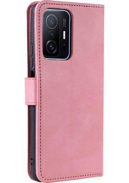 Birleştirme Dikiş Cilt Dokunma Pu Deri ve Tpu Standı Cüzdan Telefon Kasası Xiaomi 11T/11T Pro-Rose Altın Için Koruyucu Kapak (Yurt Dışından)