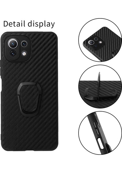 Tam Vücuda Dayanıklı Pu+Tpu Halka Kickstand Koruyucu Telefon Kapağı Xiaomi Mi 11 Lite 4g /5g /11 Lite 5g Ne-Karbon Elyaf Dokusu (Yurt Dışından) fiyatları