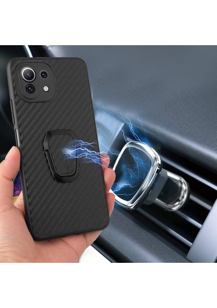 Tam Vücuda Dayanıklı Pu+Tpu Halka Kickstand Koruyucu Telefon Kapağı Xiaomi Mi 11 Lite 4g /5g /11 Lite 5g Ne-Karbon Elyaf Dokusu (Yurt Dışından) modelleri