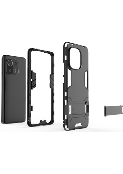 2'de 1 Hibrit Telefon Koruyucu Kickstand Tasarım Xiaomi Mi 11 Pro-Black Için Tam Koruma Kapak Kılıfı (Yurt Dışından)