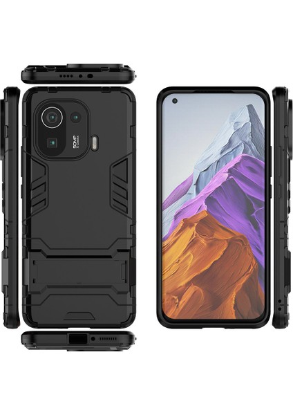 2'de 1 Hibrit Telefon Koruyucu Kickstand Tasarım Xiaomi Mi 11 Pro-Black Için Tam Koruma Kapak Kılıfı (Yurt Dışından)