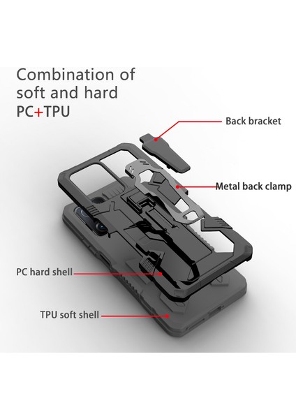 Geri Klip Kickstand Tasarım Pc+Tpu+Metal Hibrit Telefon Koruyucu Kılıf Kapağı Xiaomi 11T/11T Pro-Gre (Yurt Dışından)