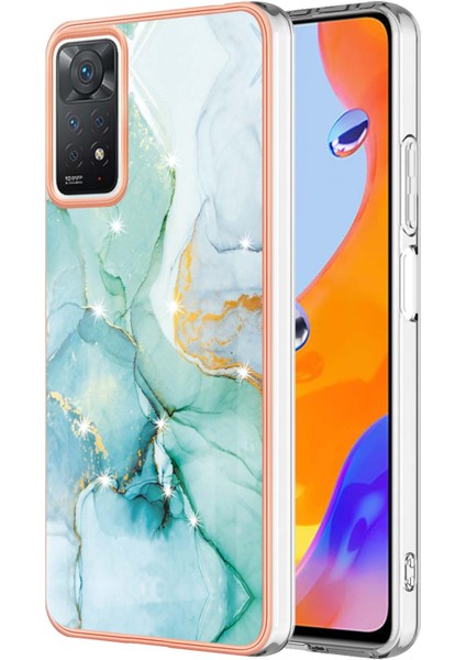 Xiaomi Redmi Için Note 12 Pro 4g/11 Pro 4g (Mediatek)/note 11 Pro 5g (Qualcomm) Elektrumramalı Çerçeve Imd Kılıf Kılıfı Mermer Desen Yumuşak Tpu Telefon Kapağı Yeşil 003 (Yurt Dışından)