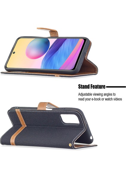 Xiaomi Redmi Için Note 10 5g/poco M3 Pro 4g/poco M3 Pro 5g Kot Pantolon Ekleme Deri Cüzdan Standı Telefon Kapağı-Black (Yurt Dışından)