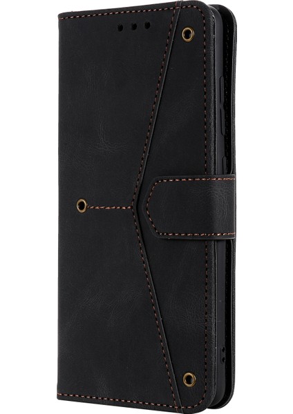 Perçin Dekor Cilt Duygu Birleştirme Deri Cüzdan Xiaomi Poco M5S 4g/redmı Note 10 4g/not 10S 4g-Black Için (Yurt Dışından) modelleri