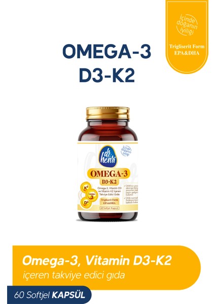 Dr.Henri Balık Yağı Içeren Omega-3 D3 & K2 Vitamin Kapsül Takviye Edici Gıda 9