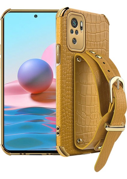 6d Elektroklokal Bilek Kayışı Tasarımı Timsah Pu Dokulu Topu Tpu Hibrit Telefon Kapak Kılıfı Xiaomi Redmi Not 10 4g/not 10S/POCO M5S 4g-Orange (Yurt Dışından)