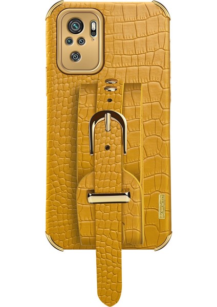 6d Elektroklokal Bilek Kayışı Tasarımı Timsah Pu Dokulu Topu Tpu Hibrit Telefon Kapak Kılıfı Xiaomi Redmi Not 10 4g/not 10S/POCO M5S 4g-Orange (Yurt Dışından) fiyatları