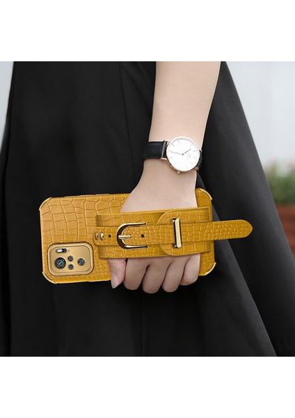 6d Elektroklokal Bilek Kayışı Tasarımı Timsah Pu Dokulu Topu Tpu Hibrit Telefon Kapak Kılıfı Xiaomi Redmi Not 10 4g/not 10S/POCO M5S 4g-Orange (Yurt Dışından) indirimleri