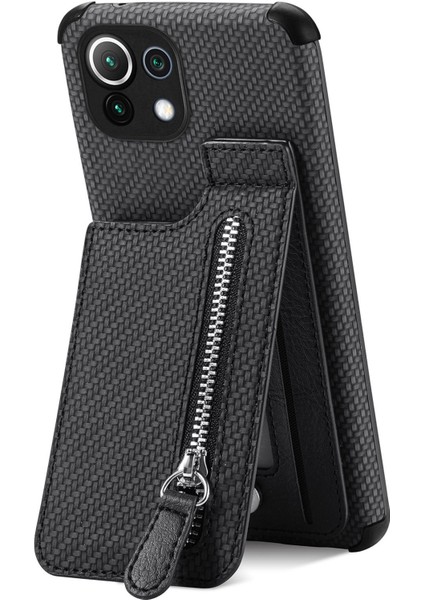 Xiaomi Mi Için Telefon Cüzdan Kılıfı 11 Lite 4g/5g/11 Lite 5g Ne, Aşınmaya Dayanıklı Manyetik Kapanma Kartı Tutucu Fermuar Cep Telefonu Kapağı Kickstand-Black (Yurt Dışından)