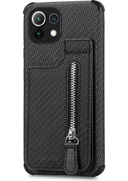 Xiaomi Mi Için Telefon Cüzdan Kılıfı 11 Lite 4g/5g/11 Lite 5g Ne, Aşınmaya Dayanıklı Manyetik Kapanma Kartı Tutucu Fermuar Cep Telefonu Kapağı Kickstand-Black (Yurt Dışından)