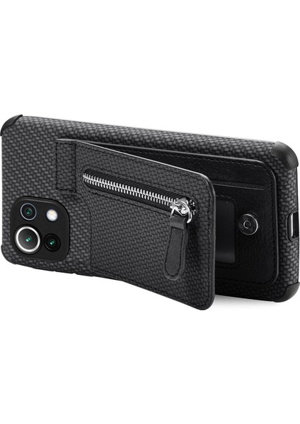 Xiaomi Mi Için Telefon Cüzdan Kılıfı 11 Lite 4g/5g/11 Lite 5g Ne, Aşınmaya Dayanıklı Manyetik Kapanma Kartı Tutucu Fermuar Cep Telefonu Kapağı Kickstand-Black (Yurt Dışından)