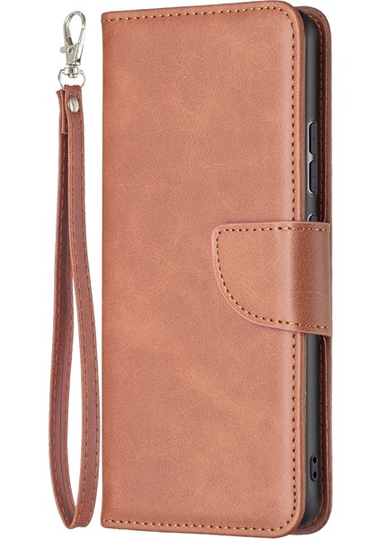 Xiaomi 12 5G/12X 5G/12S 5g Dokulu Düz Renk Pu Deri Folio Flip Kapak Stand Manyetik Telefon Kılıfı Strap-Brown (Yurt Dışından) fiyatları