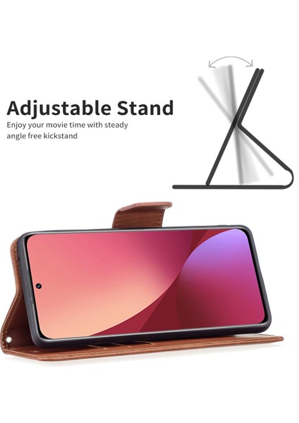 Xiaomi 12 5G/12X 5G/12S 5g Dokulu Düz Renk Pu Deri Folio Flip Kapak Stand Manyetik Telefon Kılıfı Strap-Brown (Yurt Dışından) indirimleri